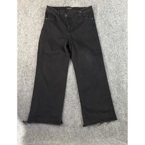 Risen Jeans Women 13 / 31 Black Wide Leg Raw Hem Stretch Jeans High Rise